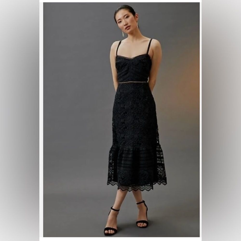 Anthropologie Stunning Slim Lace Midi Dress Corset Style in Black Size 8